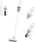 6-in-1 Lightweight Stick Vacuum Cleaner with 100W Powerful Motor, Mini Portable Household Handheld Vacuum Cleaner for Domestic Hard Floors, Carpets and Pet Hair (White Cordless)