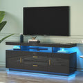 High Gloss Entertainment Center with 3-Colors Lighting, LED Modern TV Stand for 65+ inch TV, Home Storage Cabinet, Console Media Cabinet for Living Room (Pearl Black)