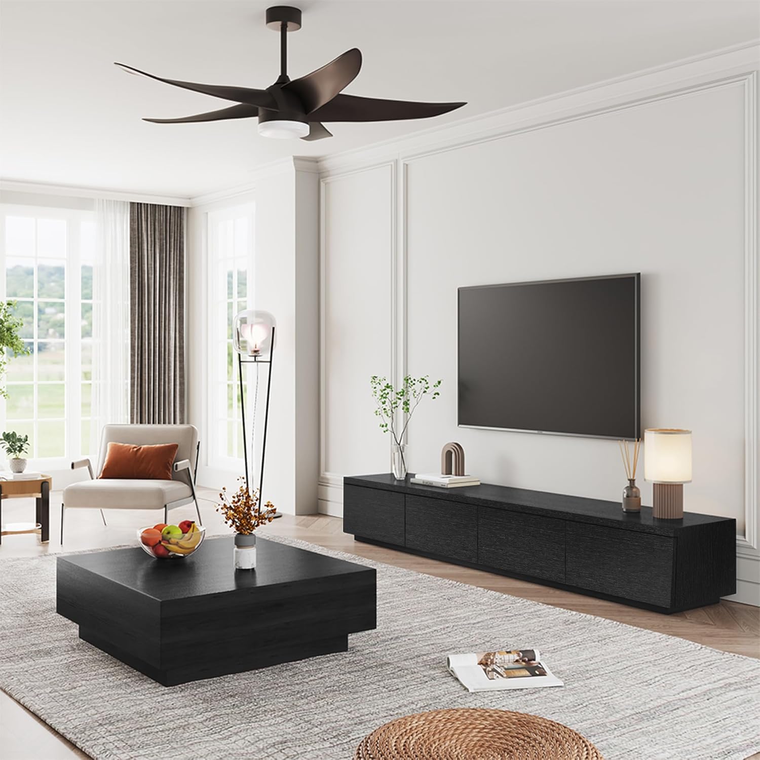 78.74" Modern Solid Wood TV Stand with Storage, Fully Assembled, Large Entertainment Center 4 Drawers, TV Media Console Living Room TV Stand Black